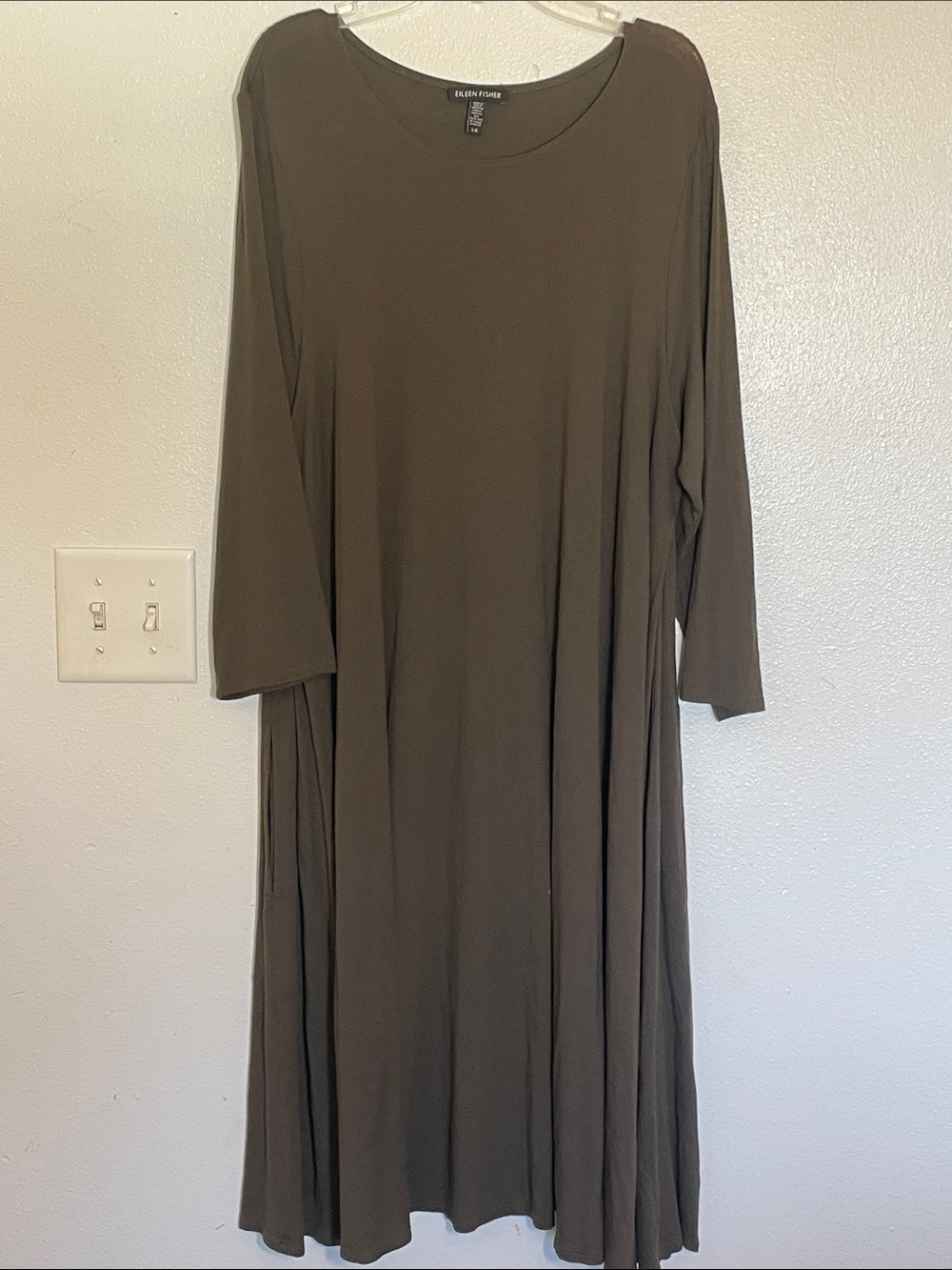 Eileen Fisher Olive Green Long Sleeve Swing Dress